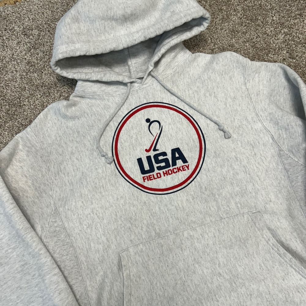 Champion Reverse Weave USA Field Hockey Hoodie Sweatshirt Men Size Medium Gray
